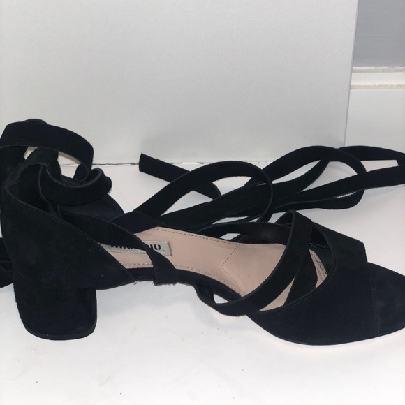 Miu miu short block heel lace up suede sandal - Picture 3 of 3